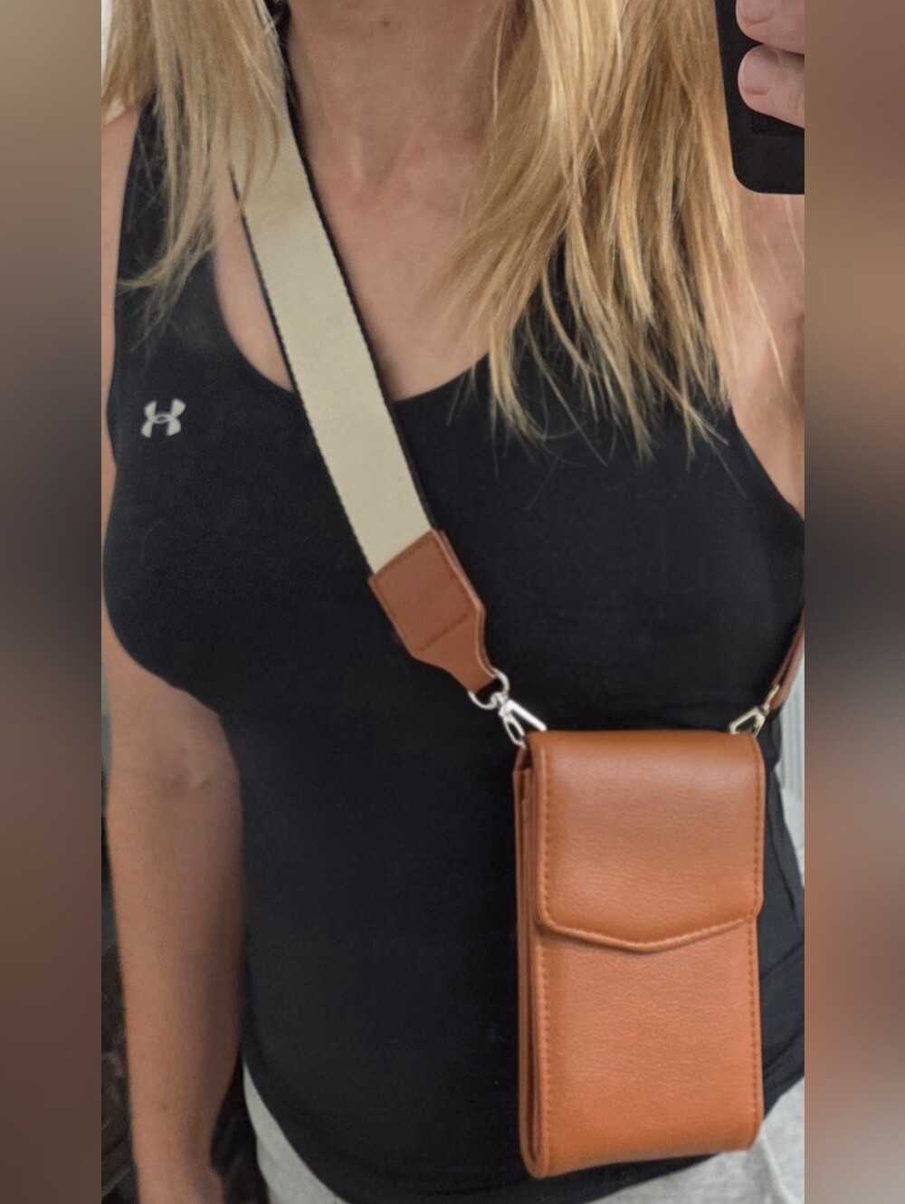Crossbody Phone Pouch Bag in Cognac Brown